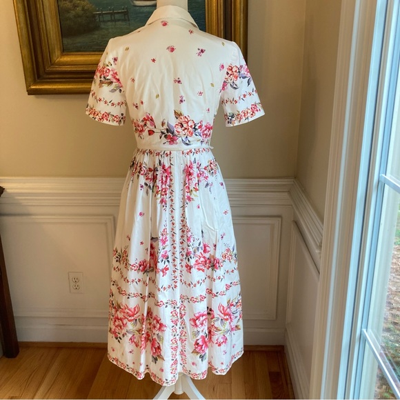 ANTONIO MELANI White Pink Floral Cotton Shirt Dress - Picture 9 of 9